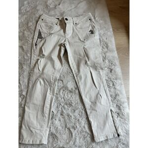 ANA Womens Ankle Jeans Size‎ 10 Modern Fit Embellished Distressed Stretch Bone
